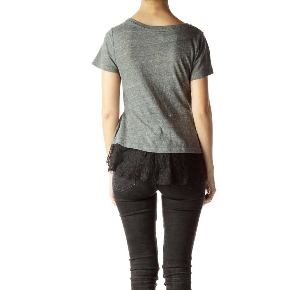 Free People Gray Black Lace Short Sleeve T-Shirt - Picture 3 of 3